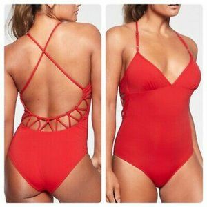 Athleta Kihei Loop Back One Piece Swimsuit Red
